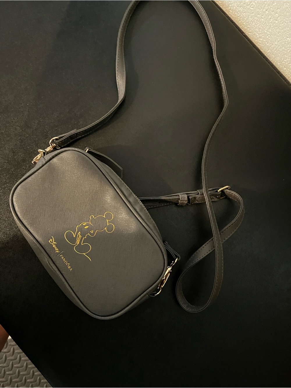 Disney Black Crossbody Bag with Gold Mickey Outline